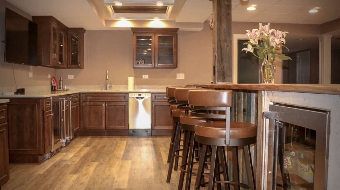 Basement Bar Space with Coffer Ceiling